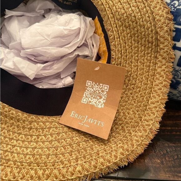 NWT Eric Javits Look Again Packable Fedora - Natural / Black - Picture 9 of 11